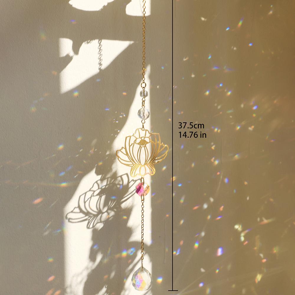 Sun Catcher Crystal Lotus Hanging Crystals Stained Glass Suncatcher Outdoor Decor Rainbow Maker Prism Chakras Garden Decoration