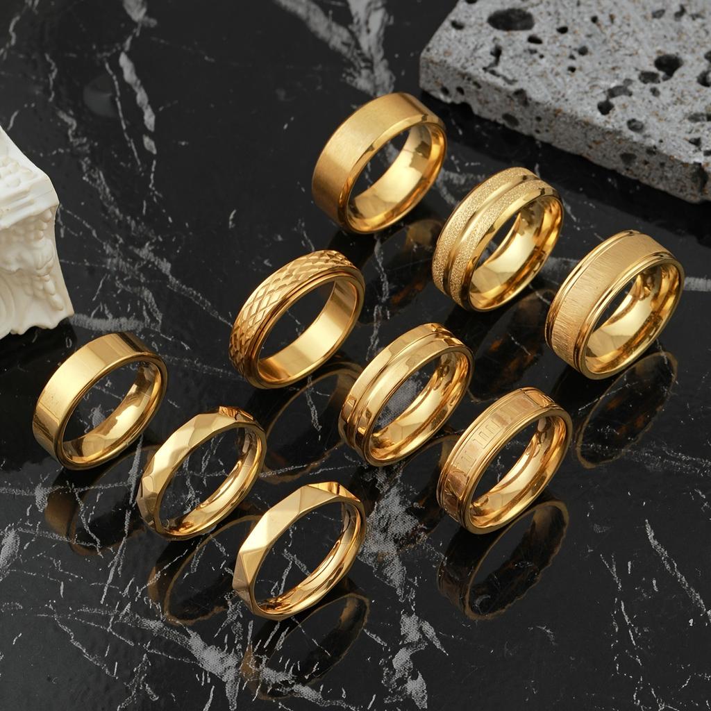 304 Stainless Steel Ring Middle Groove Matte Ring for Women Fashionable High-end Titanium Steel Ring Set