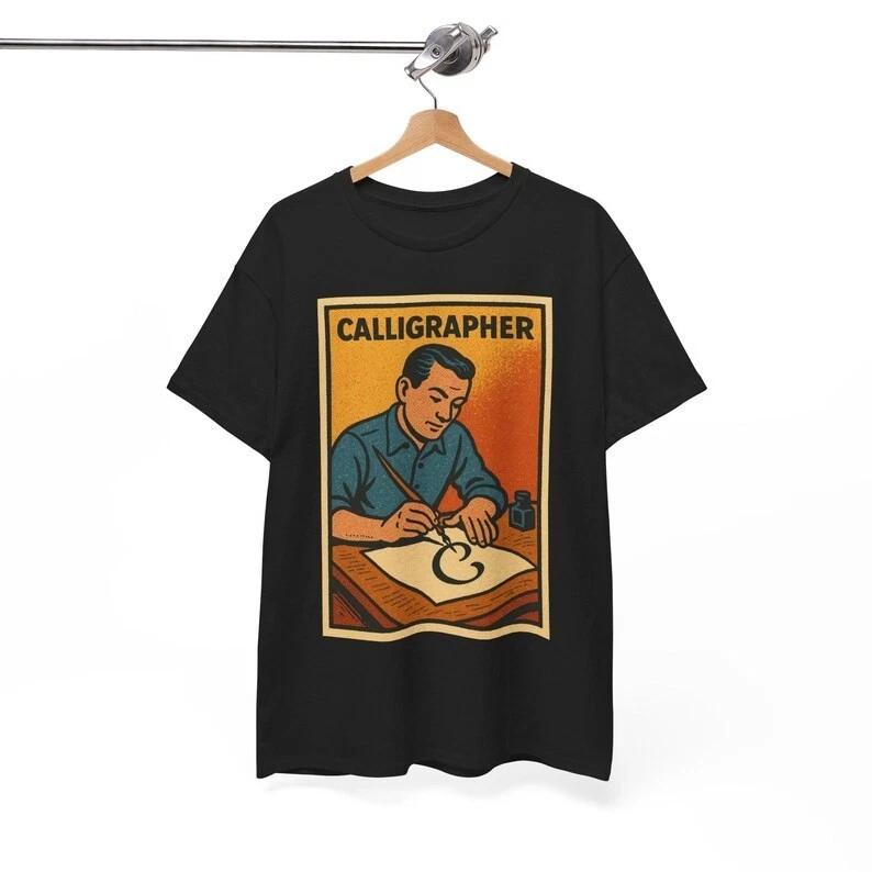 Calligraphy T-Shirt: Retro Comic Vintage Artist Tee XS