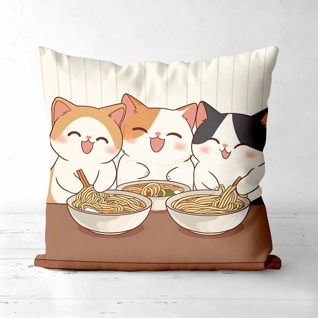 Cute Cat Pillow Covers With Food And Home Scenes Polyester Pillowcase, Sofa Decorative Cushion Cov Headboard Pillow