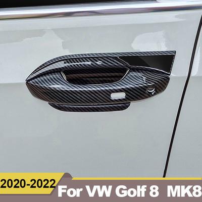 ABS Carbon Fiber Car Door Handle Door Bowl Cover Protector Trim Stickers For Volkawagen VW Golf 8 MK8 2022 Accessories