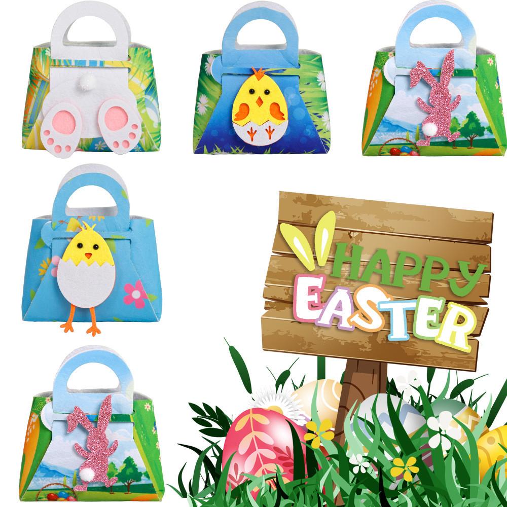 Delightful Easter Felt Carry Bags With Bunny And Chick Patterns Ideal For Candy And Gift Storage