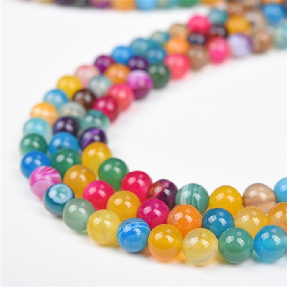 Multicolor Stripe Agates Stone Round Beads 15"Strand Smooth Loose Spacer Beads 4/6/8/10/12mm for Jewelry Making DIY Bracelets Accessories