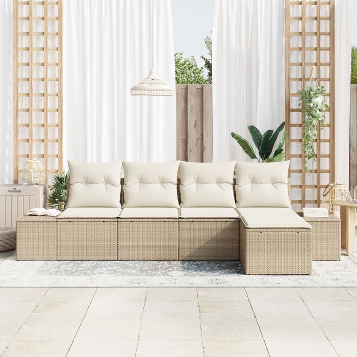 VidaXL Ensemble de canapé de jardin 5 pièces avec coussins beige en poly rattan 3347021