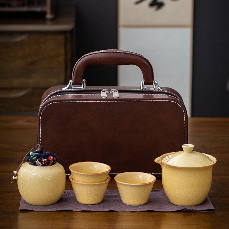 Small Fresh Travel Tea Set, Convenient Storage Bag, Ceramic Express Cup, Two or Three Cups of Tea Cans