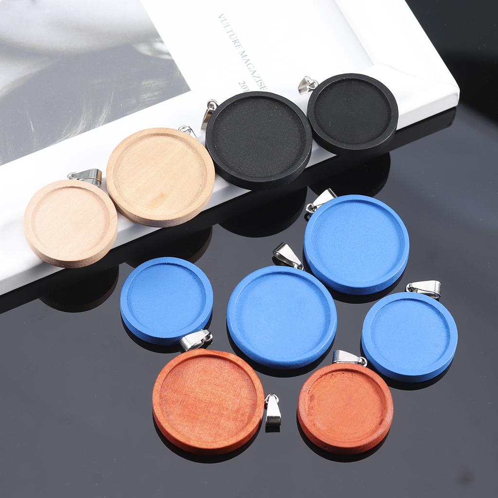 Natural Wood Round Tray 25/30mm Color Retro Blank Set Cabochon Charms for Jewelry Making Accessory DIY Necklace Earring Pendant