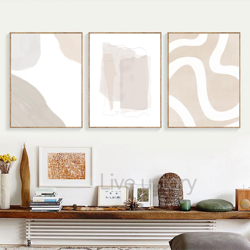 Earth Tone Abstract Geometry Canvas Painting Beige Gray Neutral Color Poster Wall Pictures Boho Wall Art Print Living Room Decor