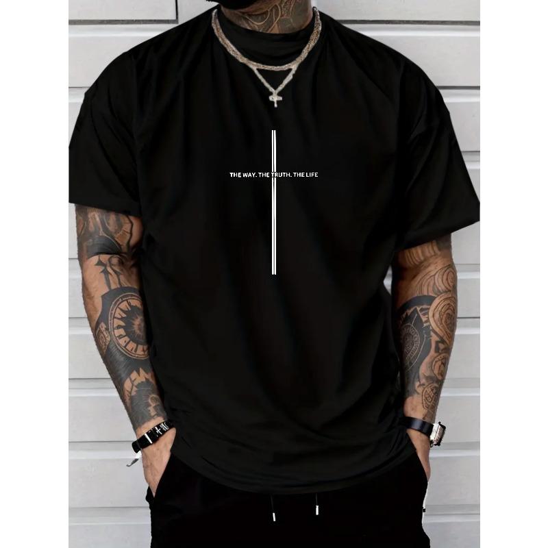 European size Men's Lettering Short Sleeve T-Shirt Lightweight Round Neck Casual Tee with, Comfortable Gift Apparel for Men