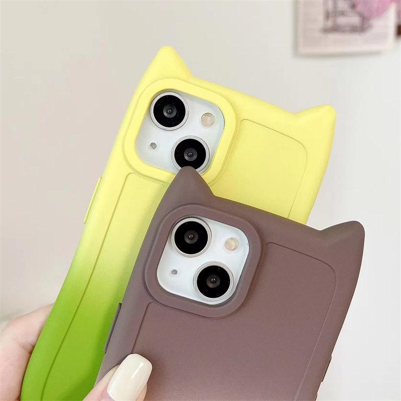 Elegante y Encantadora Funda Degradada con Orejas de Gato para iPhone 15 14 13 12 11 Pro Max XS X XR 7 8 Plus Cubierta Trasera de Silicona Suave Esmerilada