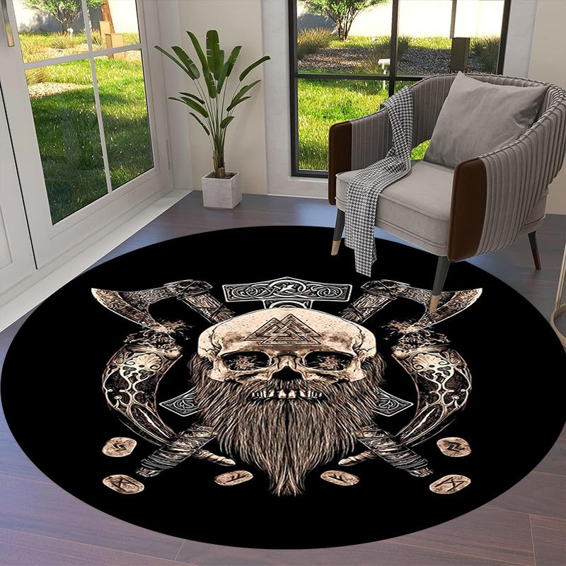 Viking Raven Round Area Rug,Carpet Rug for Living Room Bedroom Sofa Playroom Decor,Non-slip Floor Mat