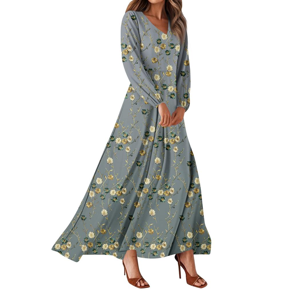 Women's Summer Dresses Casual Long Sleeve Maxi Dresses Cute Floral Maxi Dresses Wedding Guest Dresses Flowing Dresses