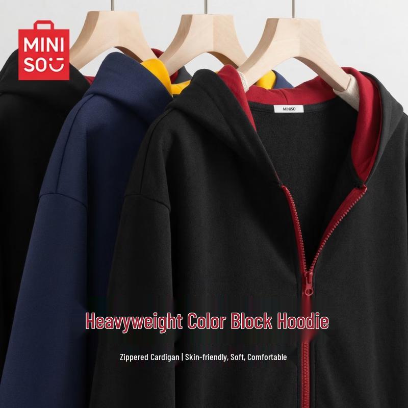 

MINISO Men s Heavyweight Color Block Hooded Zip Sweatshirt L