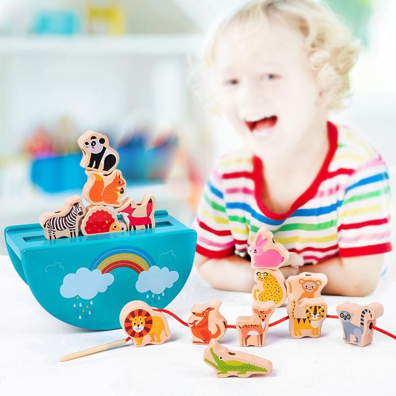 Animal Balance Building Blocks For Toddlers Wooden Bead Stringing Toy