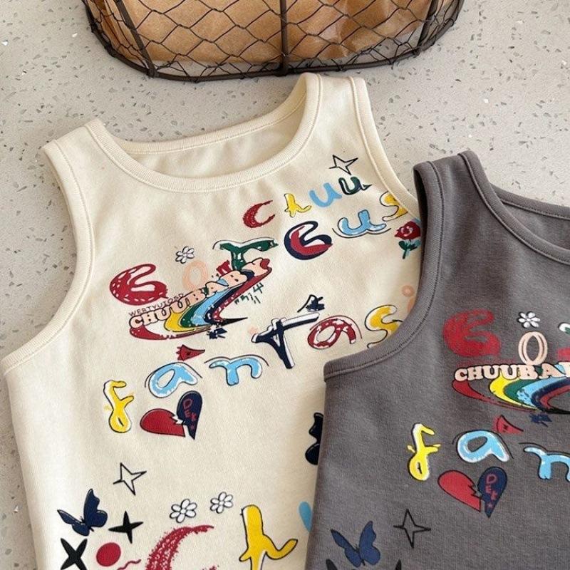 Kids Summer Letter Graffiti Tank Top Boys Girls Thin Fashionable Versatile Camisole