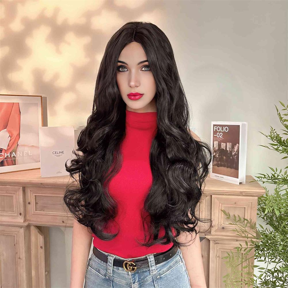 

Wig Female Front Lace Big Wave New Wig Medium Black Long Roll Wig Headgear