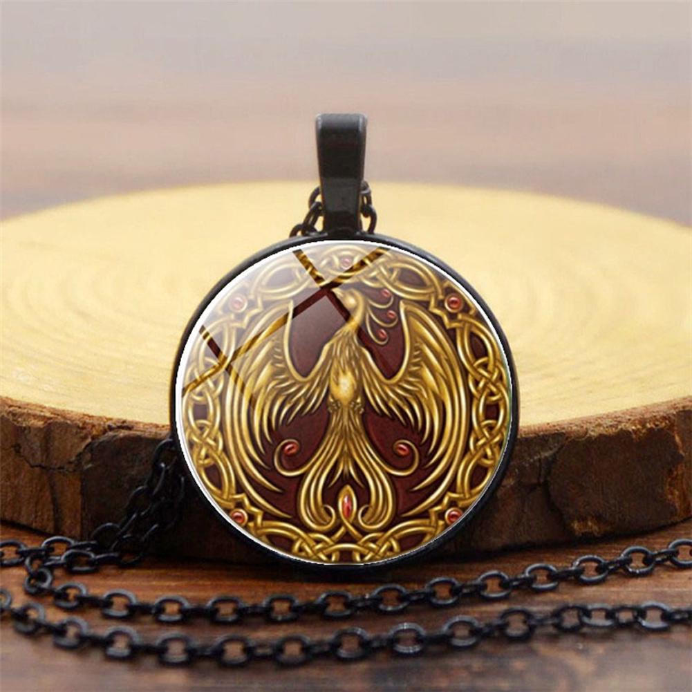 BLUELANS NECKLACE Wonderful Vintage Jewelry Necklace Chain Pattern Pendant Phoenix Cabochon Glass Women Present