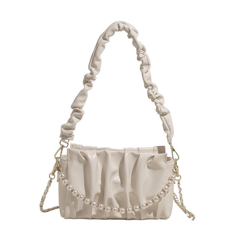 Pearl Chain Underarm Bag Women's Fashion Pleated Shoulder Bag New Messenger Bag