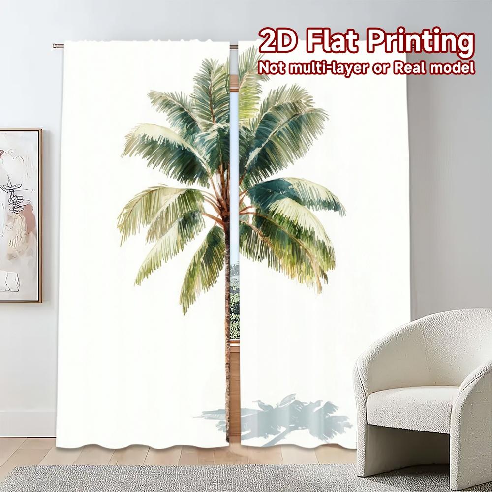 2pcs, 2D FLAT PRINTING Curtains (Without Rod) Palm Elegance Pattern Modern Curtains Prints Light Filtering Curtains All Seasons