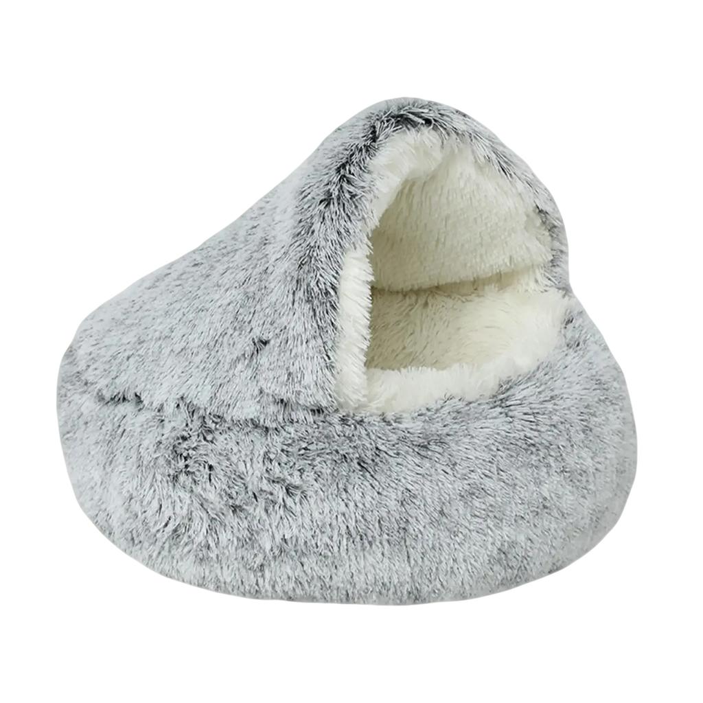 Plüschiges Haustierbett mit Kapuze, Warmes Semi-, Geschlossenes Haustierbett, Geeignet für den Innenbereich, Bequemes Haustierbett, Auch für kleine Hunde geeignet, Nicht-, Unterseite.