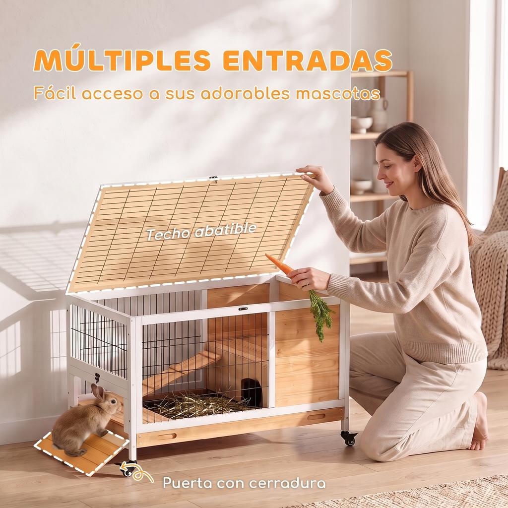 Rabbit Hutch for Small Pets with Opening Roof and Removable Tray 90x53x59 cm Natural