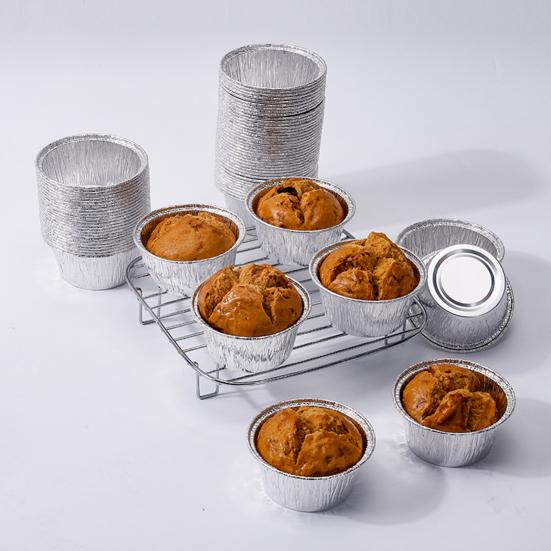 100Pcs Egg Tart Cup Grease-proof Disposable DIY Aluminum Foil Mini Oyster Tray for Outdoor BBQ