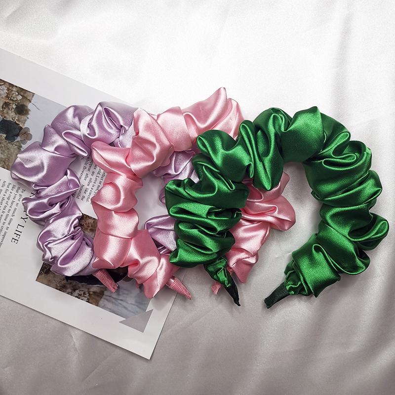 Lystrfac Solid Color Slik Padded Pleated Hairband for Women Fashion Scrunchy Headband Retro Hair Loop Female Hair Accessories