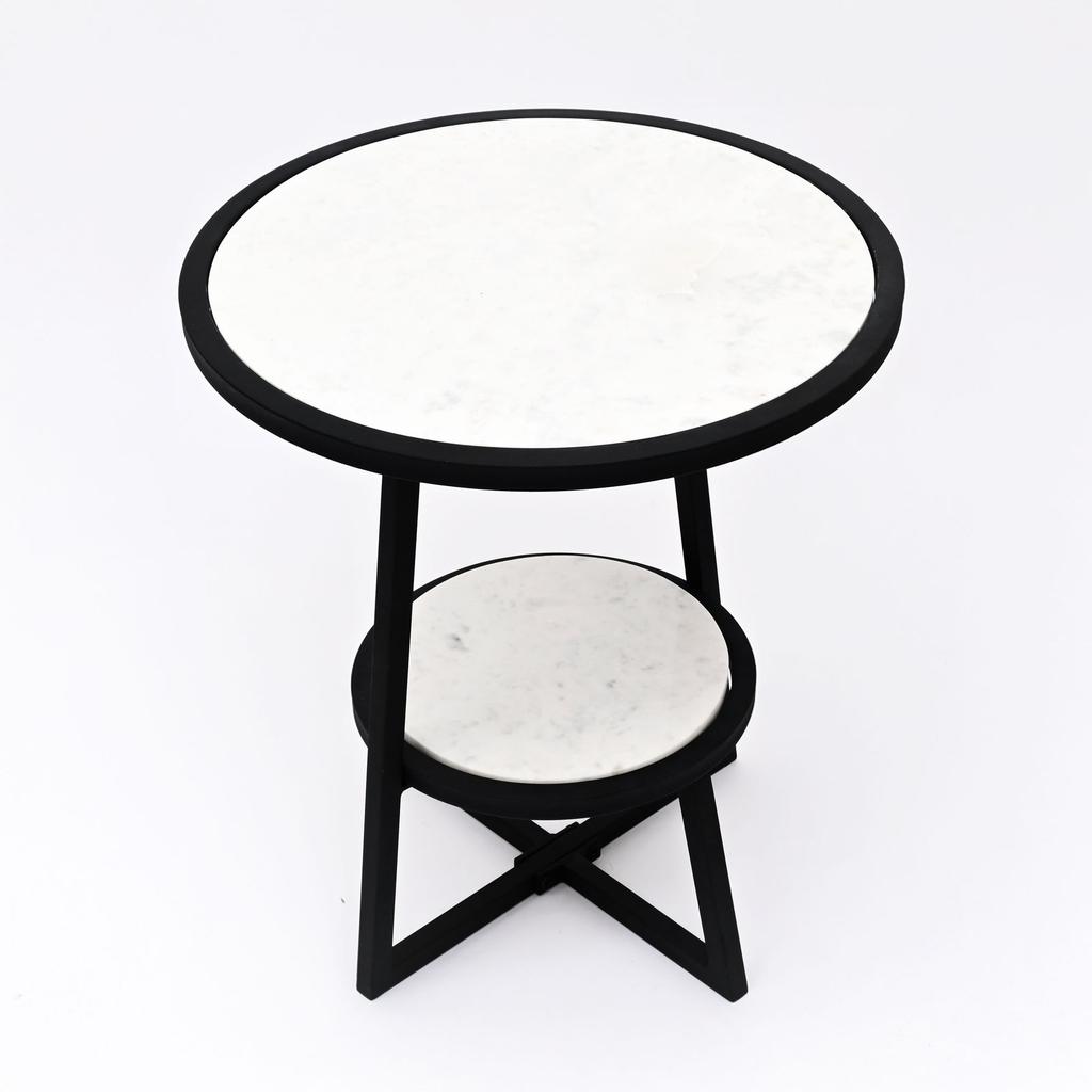 2 Tier Round Marble Table With Iron Base