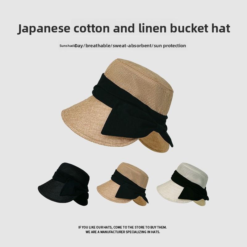 Lightweight Cotton Linen Fisherman Hat With Bow Decoration For Outdoor Adventures