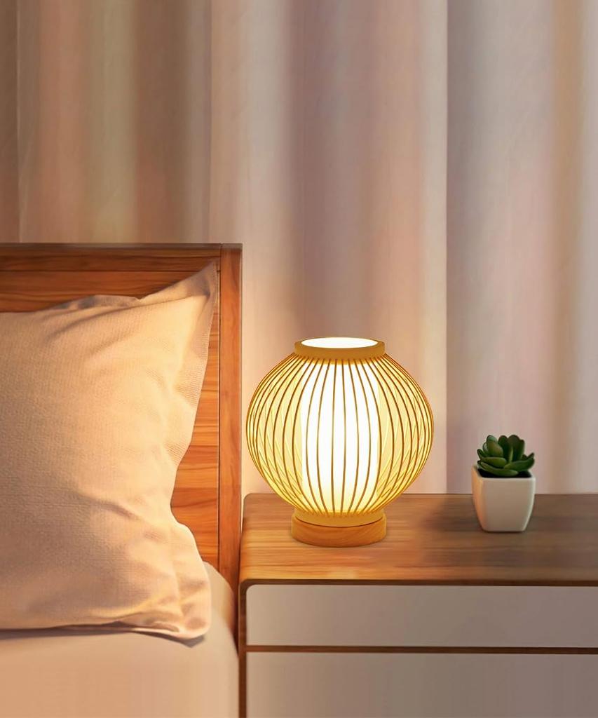 Sakura Table Lamp, Single Light, Small, Rustic, Handcrafted Design, Bamboo Craft, Stylish, Cute, Retro, Natural Bamboo, Perfect for Bedside, Bedroom,