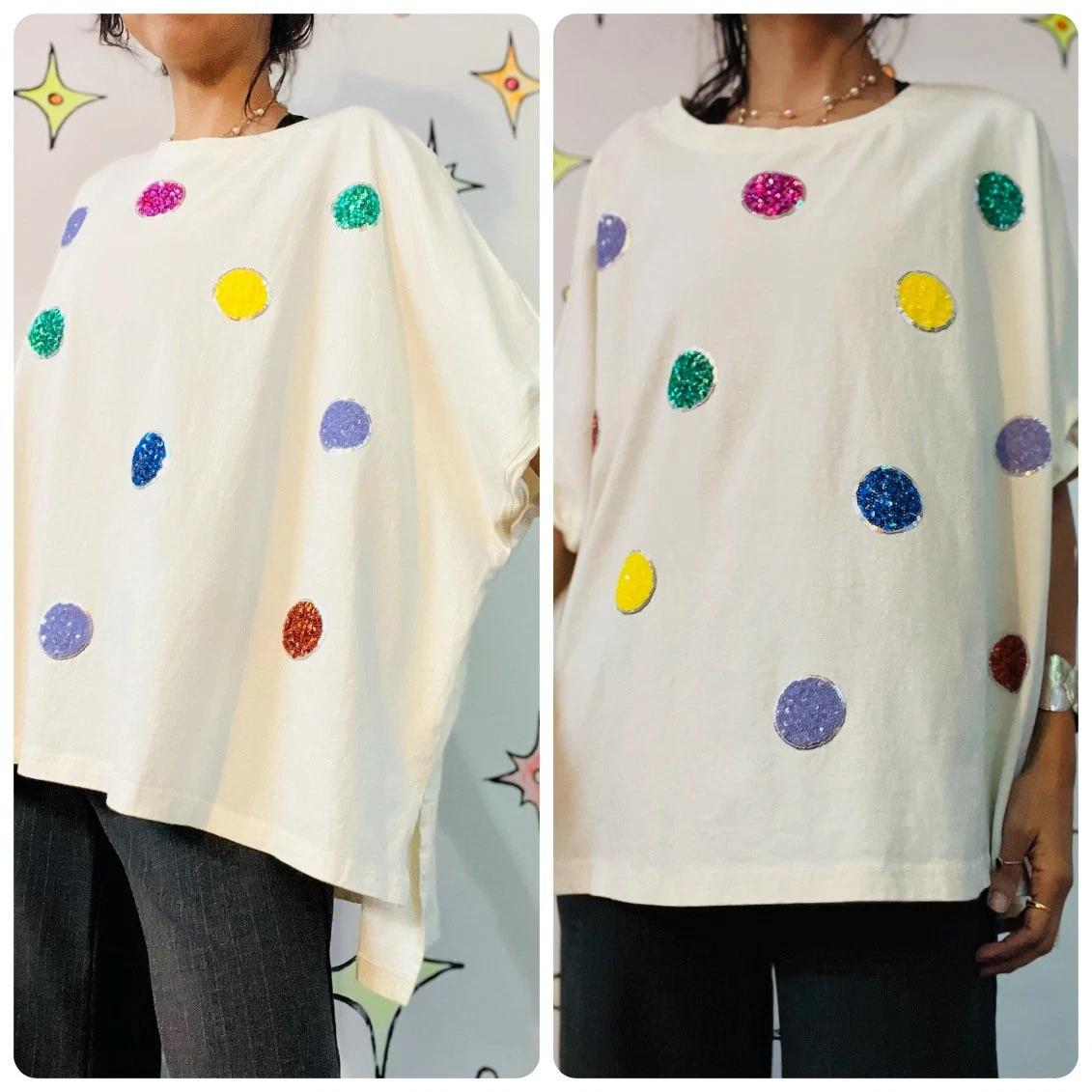 

Vintage 80s 90s Rainbow Sequin Polka Dot Circuscore Clown Oversized Tee XL- XL M