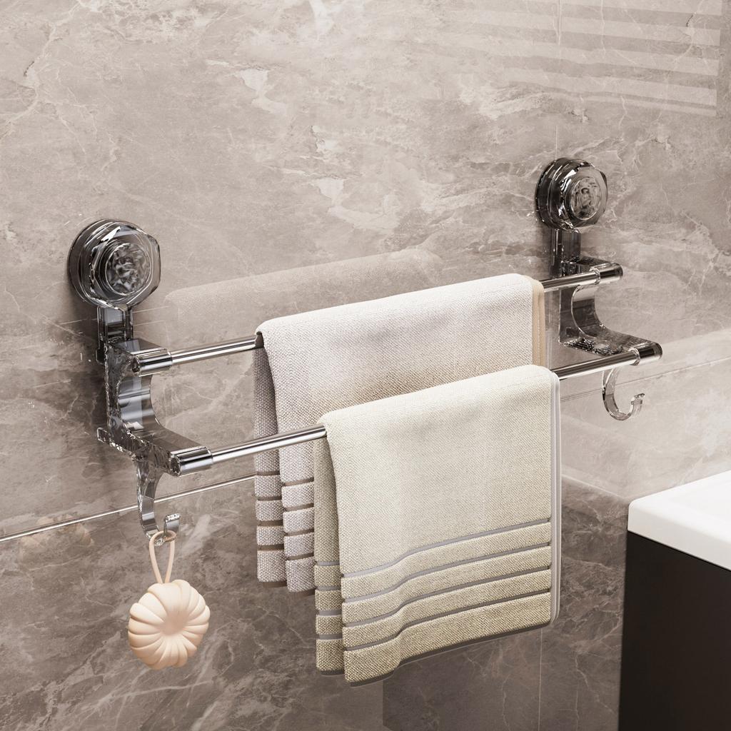 Removable Stainless Steel Suction Cup Towel Rack Bedroom Bathroom Special Punch-free Storage Rack Silver Suction Cup