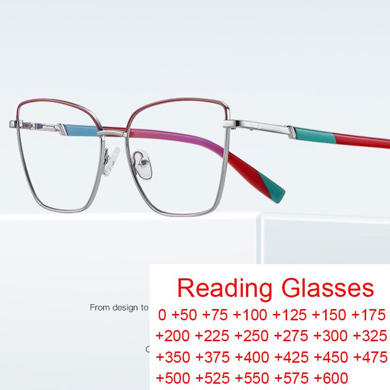 Metal Colorful Cat Eye Reading Glasses Women Blue Light Blocking Presbyopia Eyewear Fashion Computer Glasses