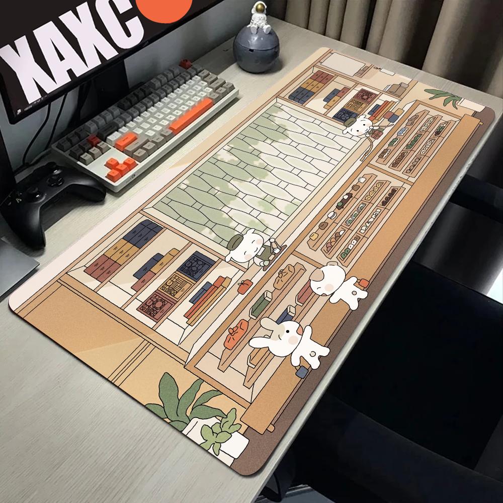 HYBXAXC Kawaii Beige Japanese Anime Large Mouse Pad XXL Gaming Mousepad Desk Accessories for Laptop 400x900 Non-Slip Rubber Base