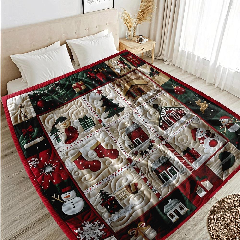 Christmas Elements Snowman Tree Gift Print Throw Blanket Soft Lightweight Blanket For Bed Couch Sofa Living Room Travel Blankets