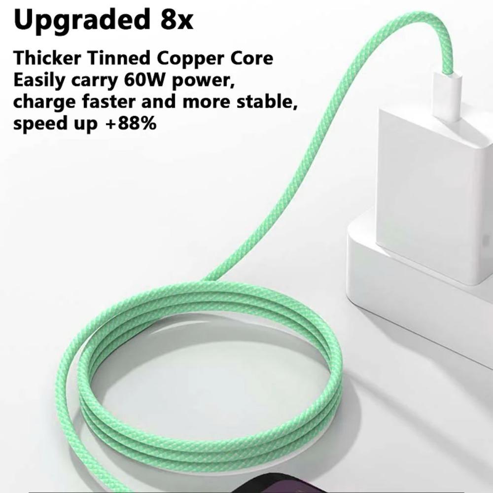 PD 60W Type C to Type C Color Cable For iphone 15 15pro Fast Charging For Xiaomi Samsung Huawei Type C Weaving Cable 1M 2M 3M