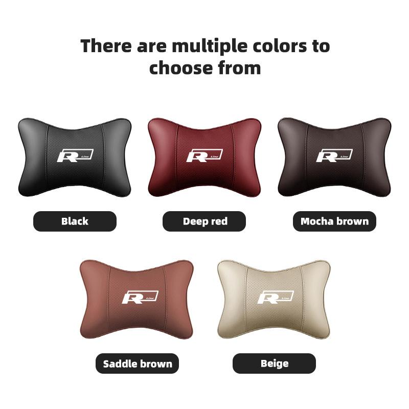 hijk1 Car Seat Leather Headrest Neck Cushioning Support Head Pillow For VW GTI Polo Golf Passat Tiguan Arteon Touareg CC Taigo Caddy