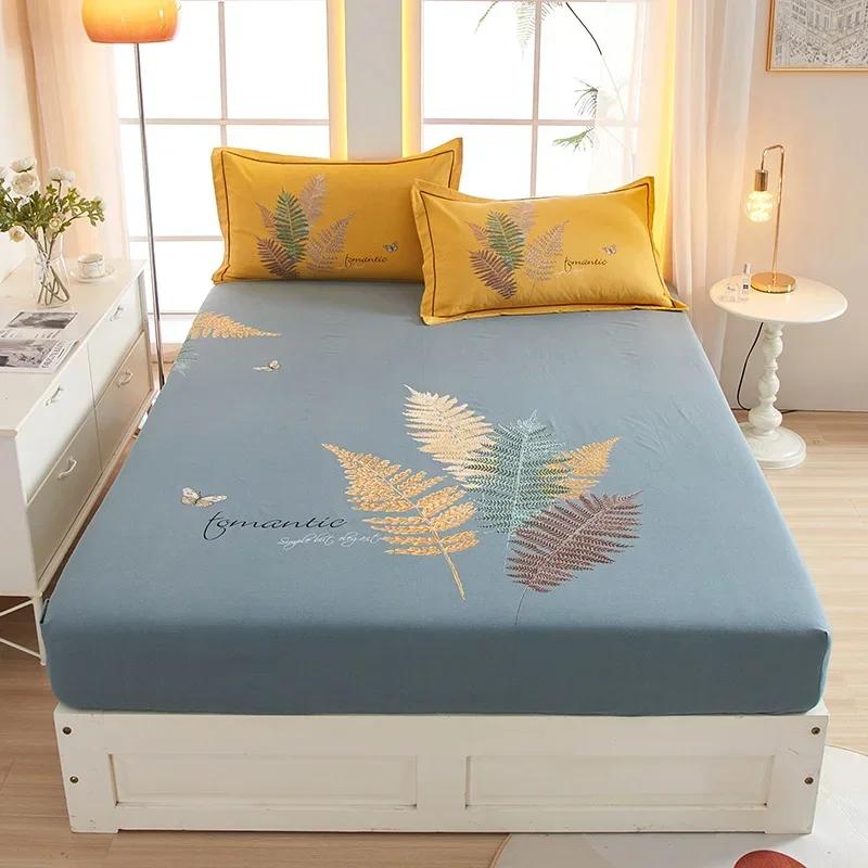 Cute Teddy Bear Pattern Fitted Sheet Set 100% Cotton Anti-slip Mattress Cover with Pillowcases Home Bedding Set for Boys Girls