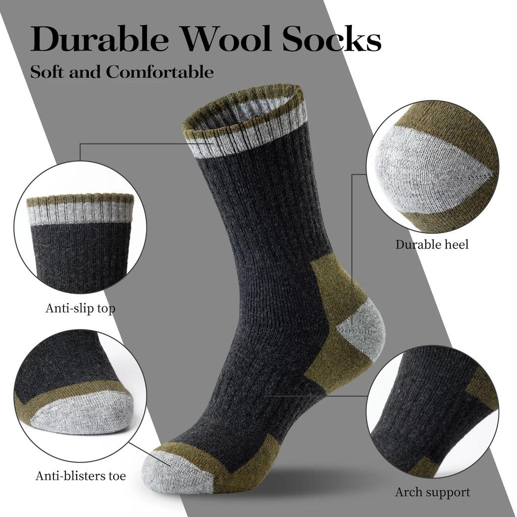5 Pairs Merino Wool Socks Men's Wool Hiking Socks Soft Winter Warm Casual Crew Moisture-Wicking Socks for Indoors Outdoors