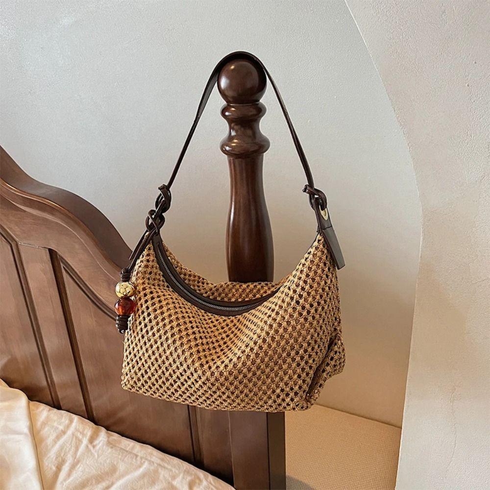 Summer Weave Straw Bag Shoulder Bag Underarm Woven Bag Fashion Beach Bag Streetwear