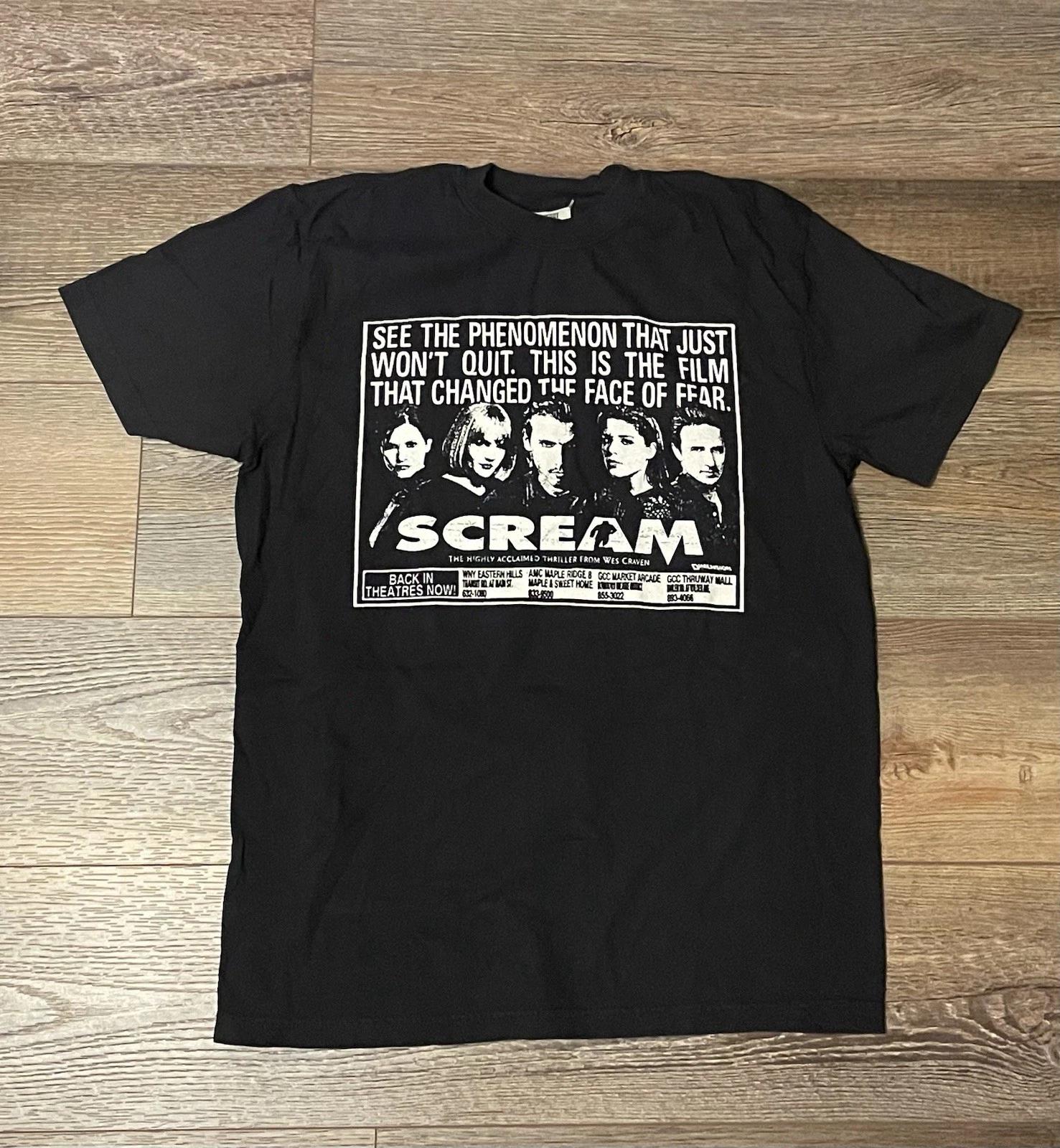 

Scream 1996 - Horror Movie Newspaper CAST Graphic Promo Tee Shirt Mens Large 4XL