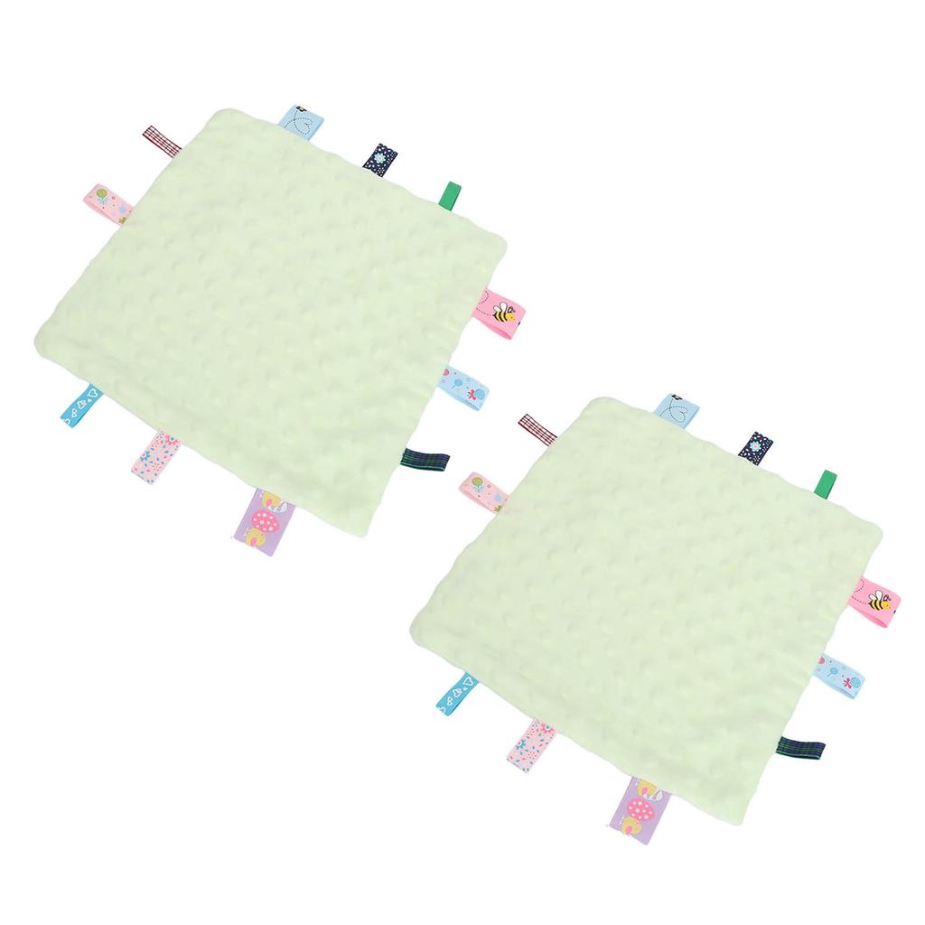 2 Stück Babyetiketten Sicherheitsdecke Reine Baumwolle 3D Partikel Sensorische Entwicklung Baby Komfortdecke mit bunten Etiketten