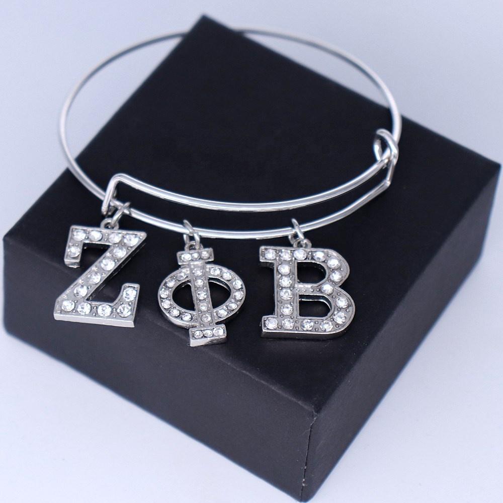 Fashion College Finer Women Group Sorority Jewelry Metal Sparking White Crystal Greek Letter Zeta Phi Beta Pendant Bangles синий