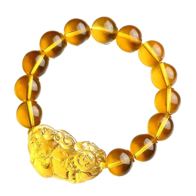 Retro Imitace Obsidiánu Žlutý Krystal Pixiu Náramek Etnický Styl Elastický Korálkový Náramek Unisex Dárek