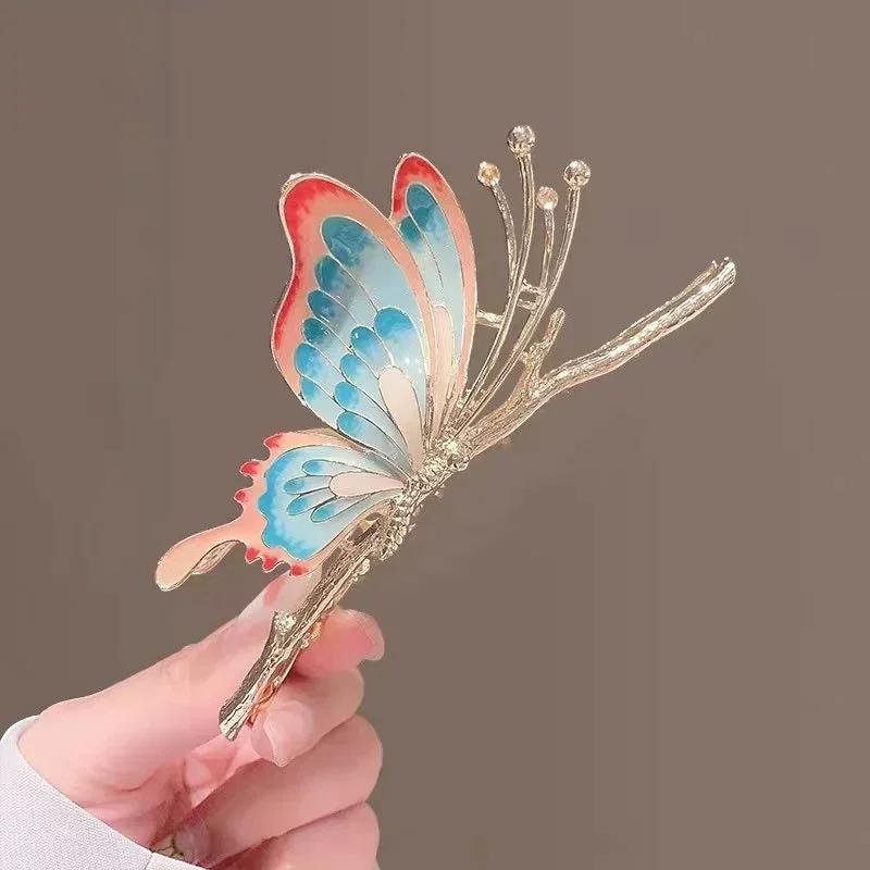 Women Fashion Vintage Painted Butterfly Hair Claws Luxury Hair Clips for Girl Crab Large Size Barrette Headwear Hair Accessories