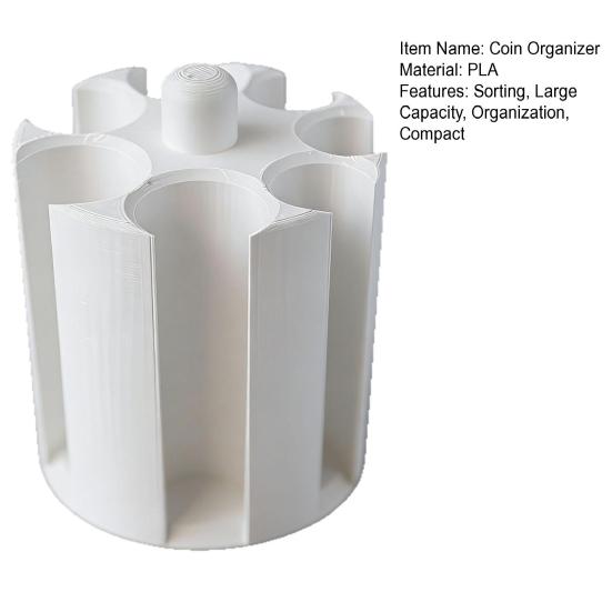 Coin Holder for Car 3D Printed Large Capacity Coin Change Organizer 7 Compartment Coin Sorter Storage Box for Car Office Home