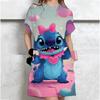 Summer Women's Home Nightgown with Slight Elasticity Women's Dress Plus Size Disney Stitch Print Dress Breathable and Comfortabl