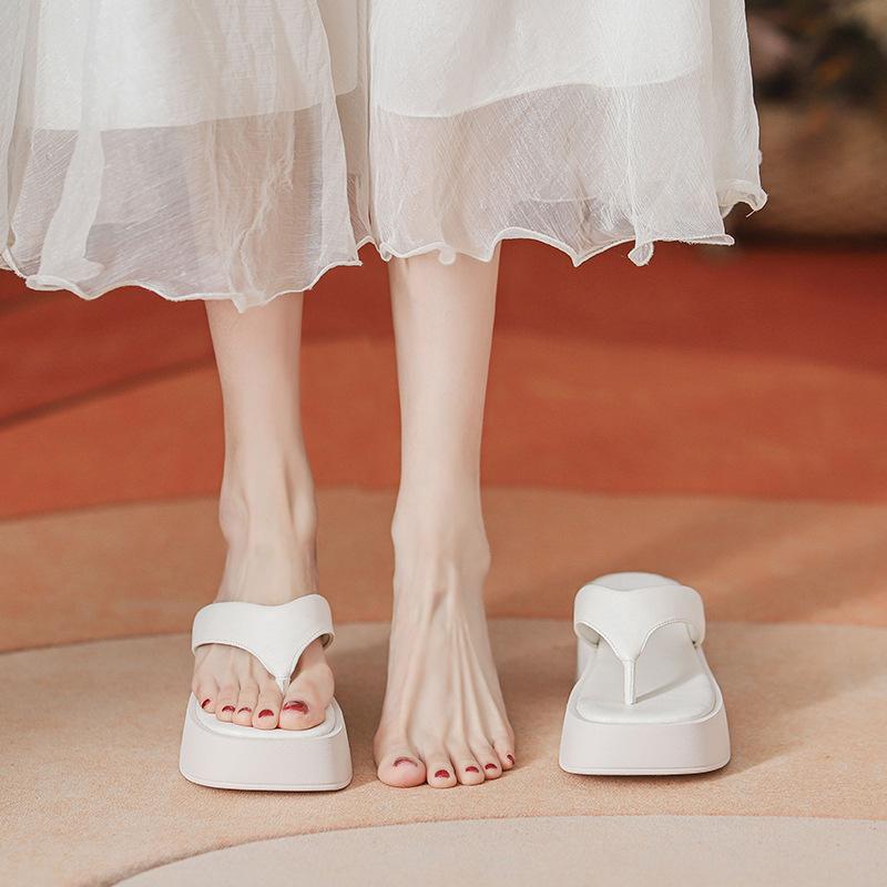 Fashion  Designer Silver Leather Platform Slippers Women Thick Heel Flip Flops Female Muffins Summer Shoes Woman Thong Sandalias