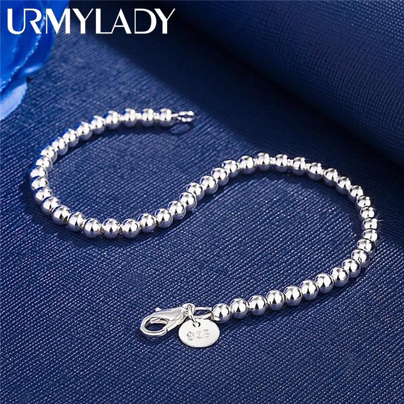 

Christmas gifts charm 925 Silver Bracelet 4MM beads chain for woman Popular brands jewelry fashion Wedding party 16cm