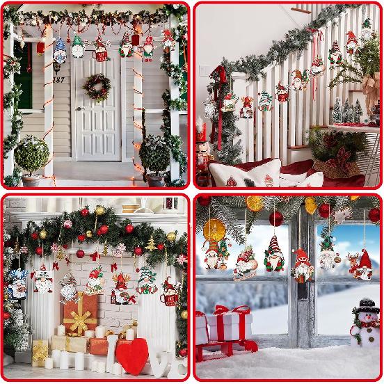 Wooden Gnome Christmas Ornaments for Xmas Tree, Gnome Christmas Decorations, Small Wood Gnomes Hanging Ornament Bulk for Mini Tree, Garland, Wreaths,