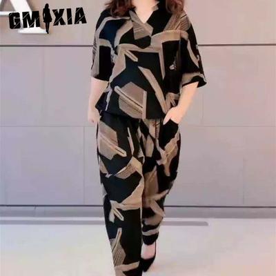 Plus-size Women's Wear Chubby Girls' Set for Summer Is Stylish, Loose and Casual. Haren Skinny Pants Two-piece Set